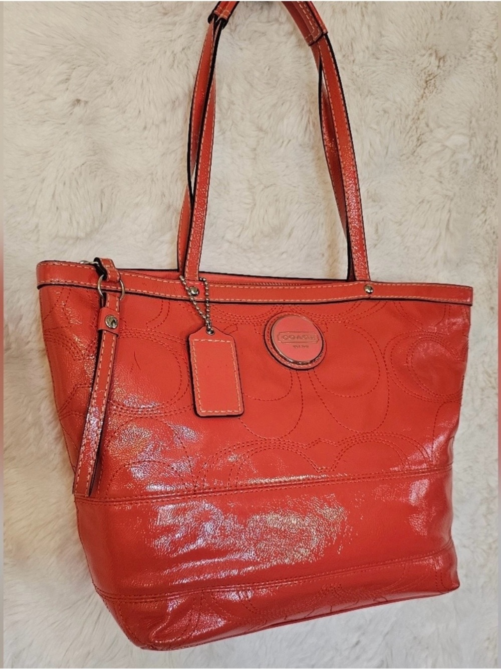 Coach Red Patent Leather Shoulder Tote